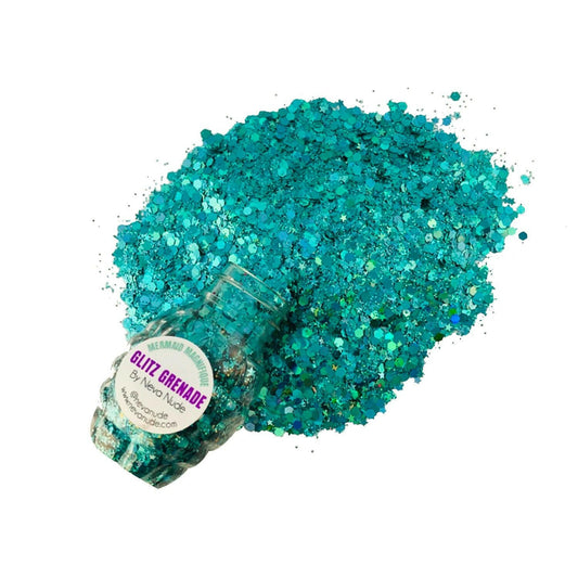 Mermaid Magnifique Turquoise Cosmetic Glitter Glitz Grenade Keychain in Aloe Gel - TemptationsNeva NudeTemptationsNN-GG-MM-01A