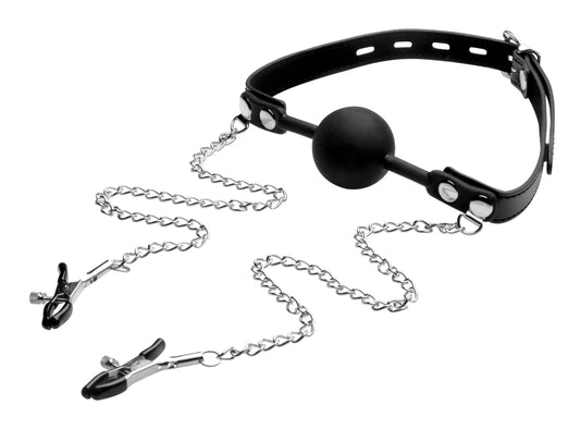 Silicone Ball Gag W/nipple Clamps STR-AE976