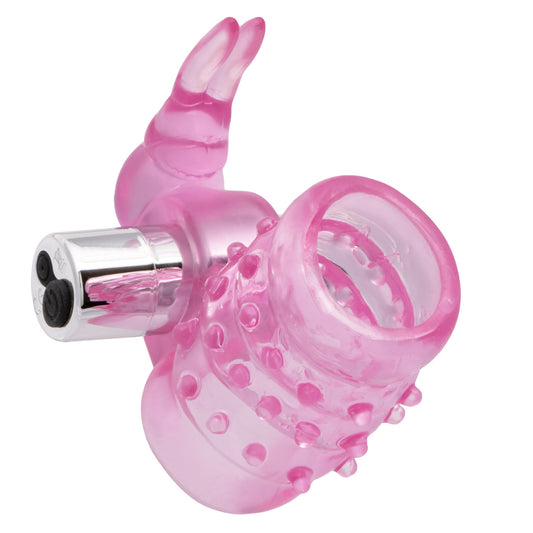 Basic Essentials Stretchy Vibrating Bunny Enhancer - Pink Rechargeable SE1739042