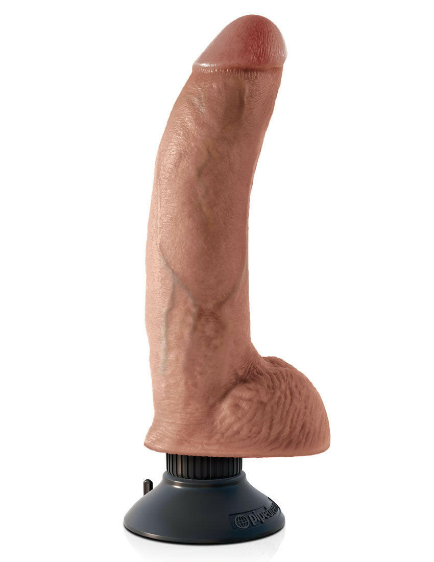 King Cock 9 Inch Vibrating Cock With Balls - Tan - TemptationsPipedreamTemptationsPD5409-22