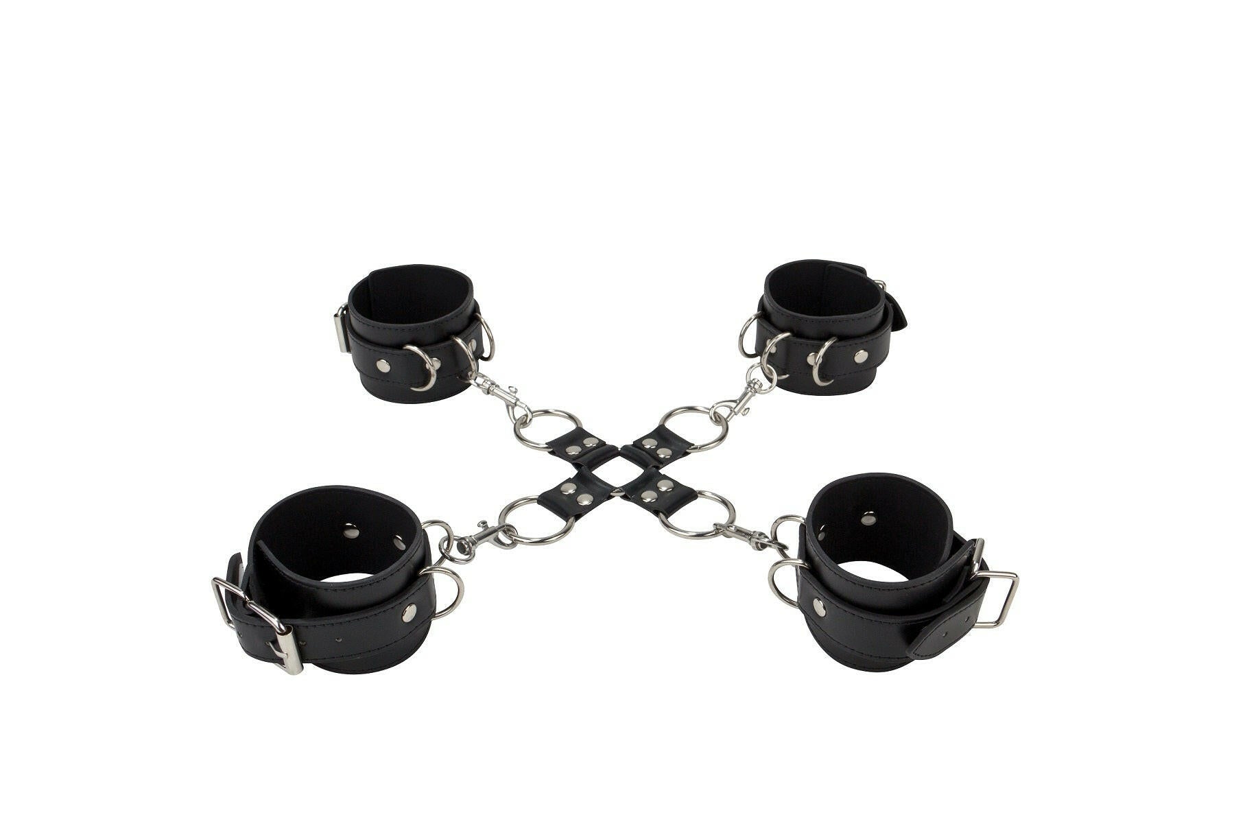 Leather Hand and Legcuffs - Black - TemptationsShots Ouch!TemptationsOU-OU050BLK