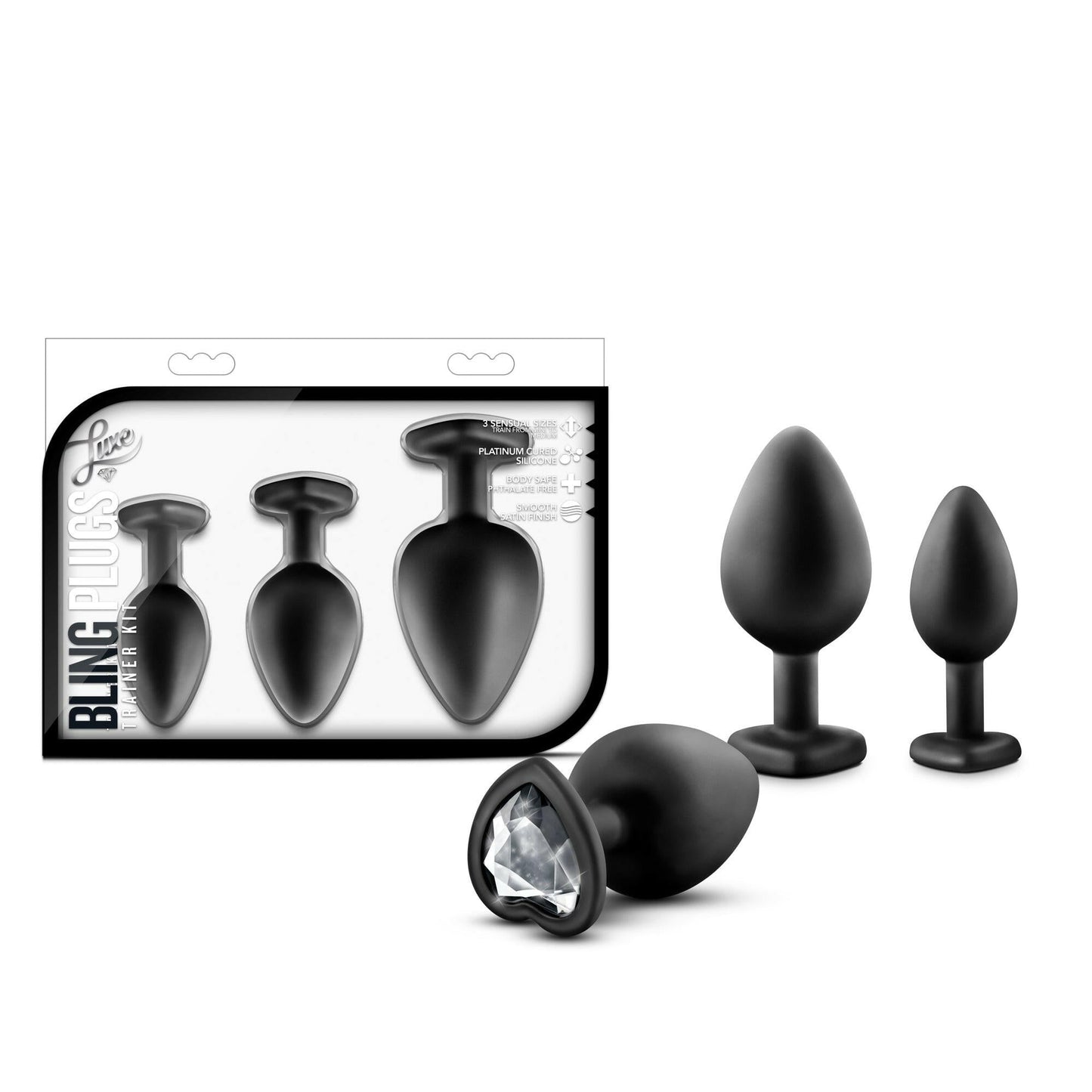 Luxe - Bling Plugs Training Kit - Black With White Gems - TemptationsBlushTemptationsBL-395835