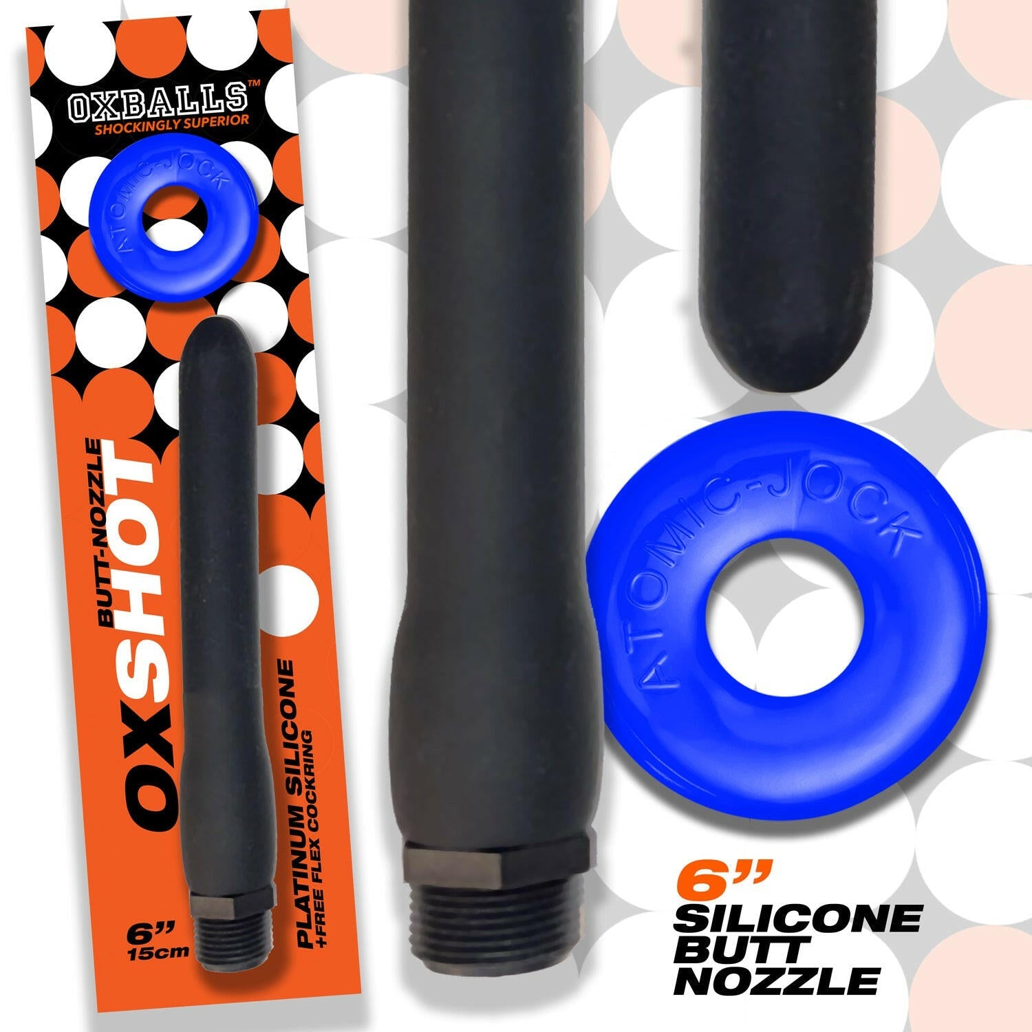 Oxshot - Butt-Nozzle Shower Hose 6 Inch - Black Blue - TemptationsOxballsTemptationsOX-8000-6-BKBL