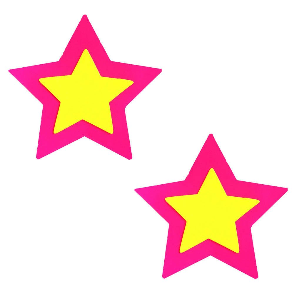 Pink Double Star Burst Neon Blacklight Starry Nights Nipztix Pasties - TemptationsNeva NudeTemptationsNN-PDS-STR-NS-NBL