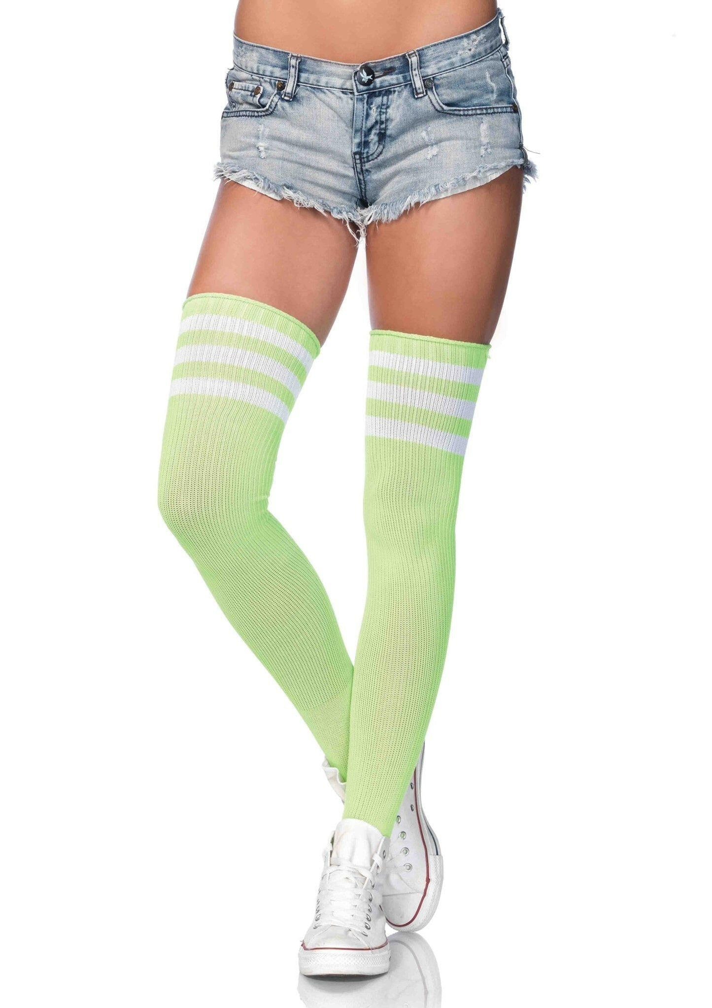 3 Stripes Athletic Ribbed Thigh Highs - One Size - Neon Green - TemptationsLeg AvenueTemptationsLA-6605NGRN