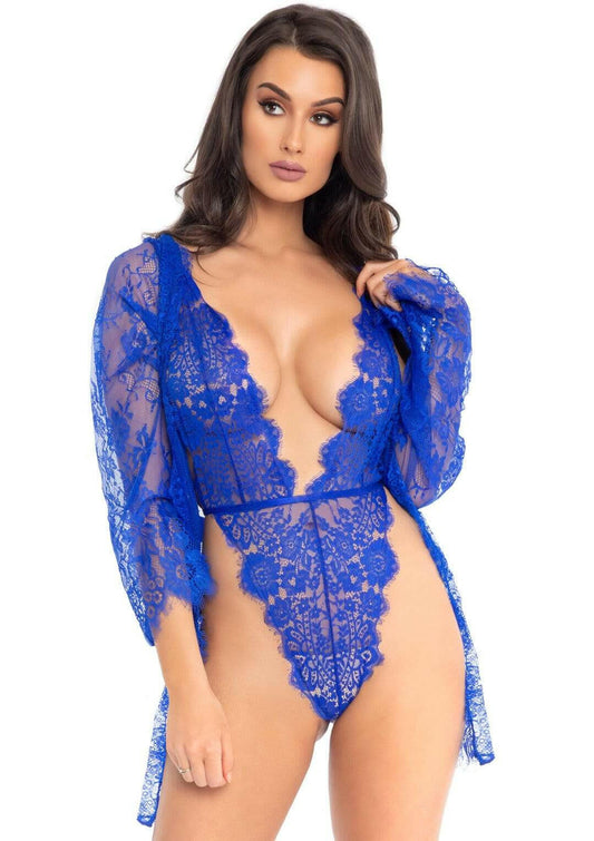 3pc Lace Teddy and Robe Set - Medium - Royal Blue - TemptationsLeg AvenueTemptationsLA-86112RYLBLUM