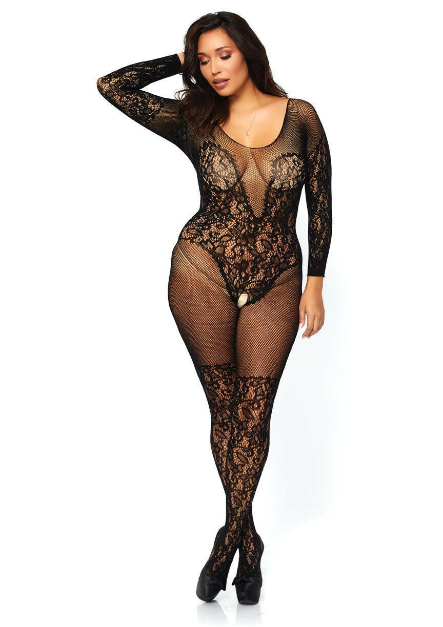 Vine Lace Bodystocking - Queen Size - Black LA-89190QBLK