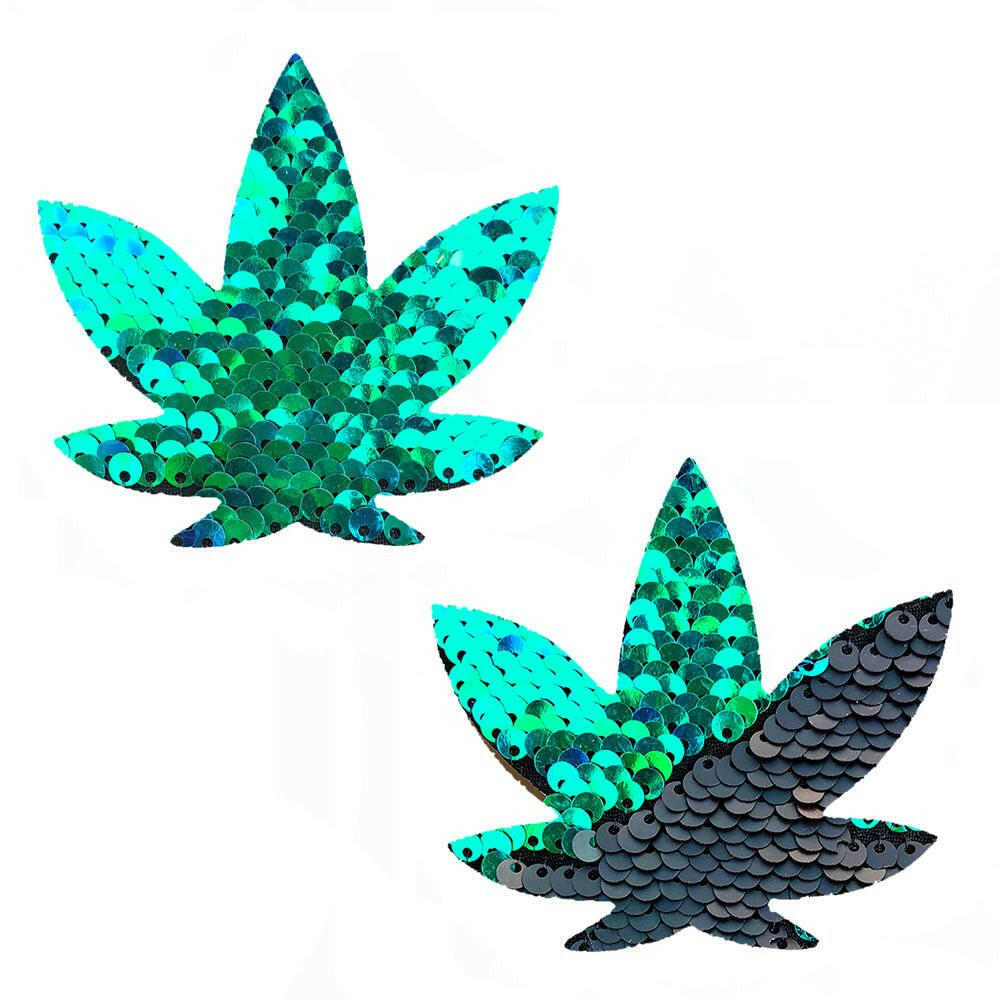 Ariel Green to Black Flip Sequin Gold Dope Af Weed Leak Pasties - TemptationsNeva NudeTemptationsNN-ARI-WEE-NS