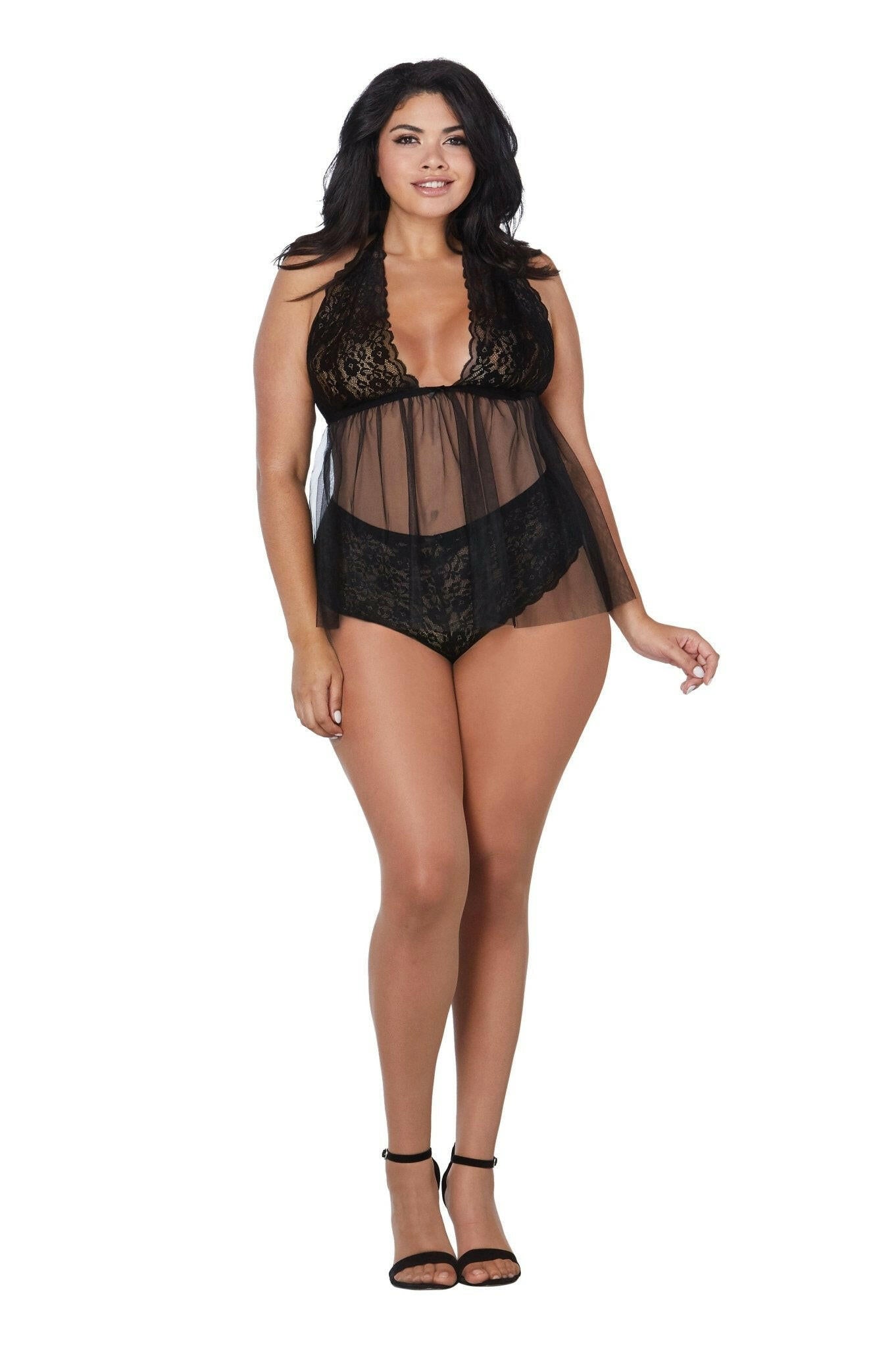 Babydoll & Panty - Queen - Black - TemptationsDreamgirlTemptationsDG-12190BLKQ