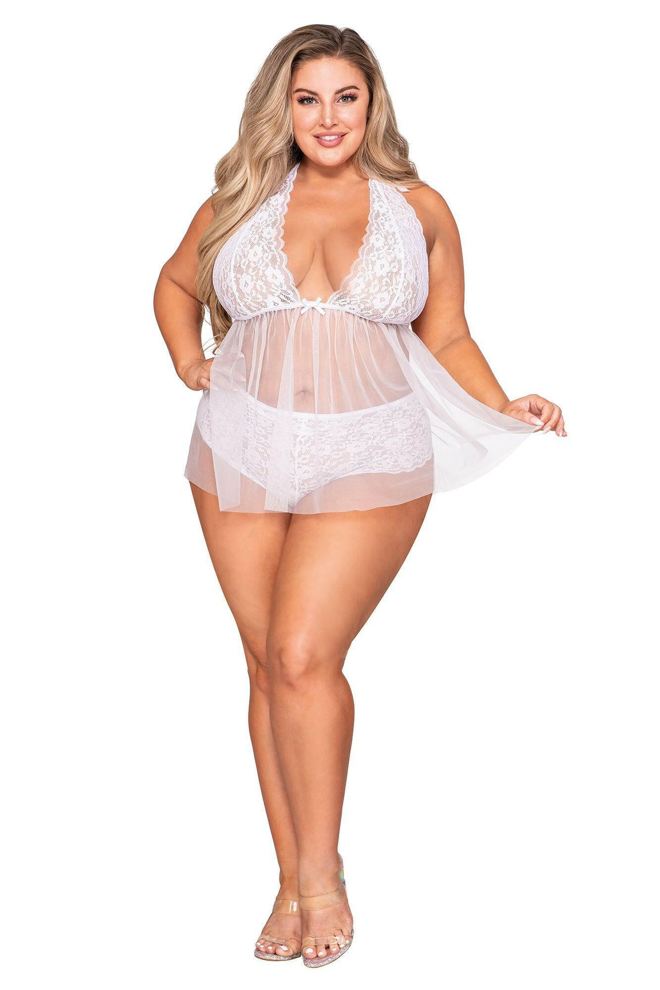 Babydoll & Panty - Queen - White - TemptationsDreamgirlTemptationsDG-12190WHTQ