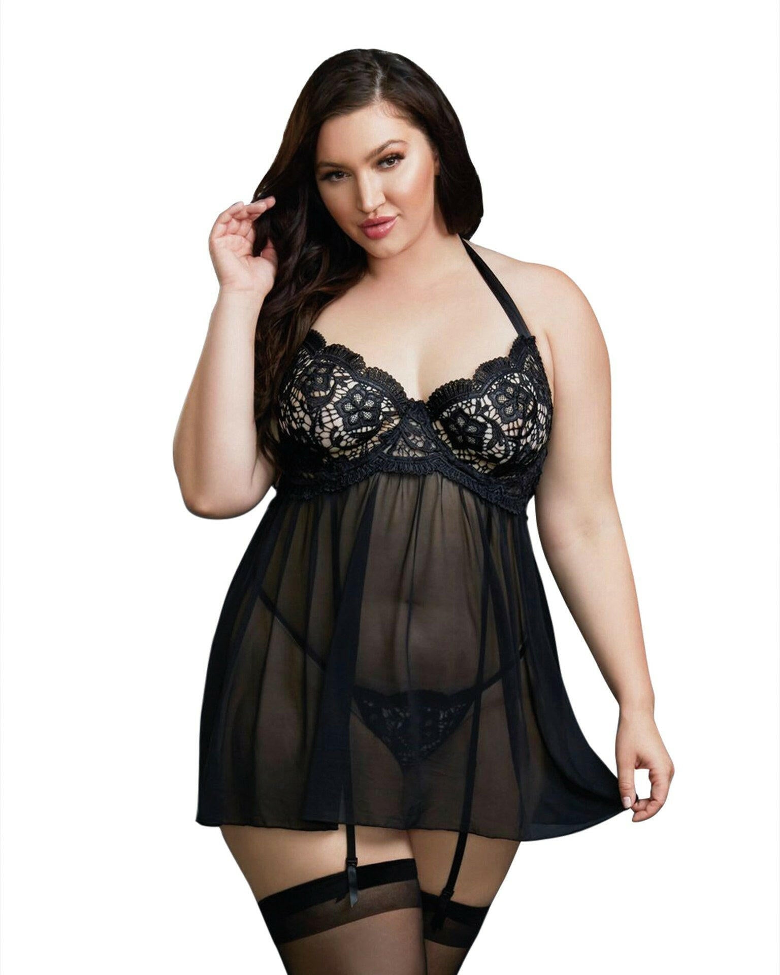 Babydoll, Thong - 2x - Black - TemptationsDreamgirlTemptationsDG-11456XBLK2X