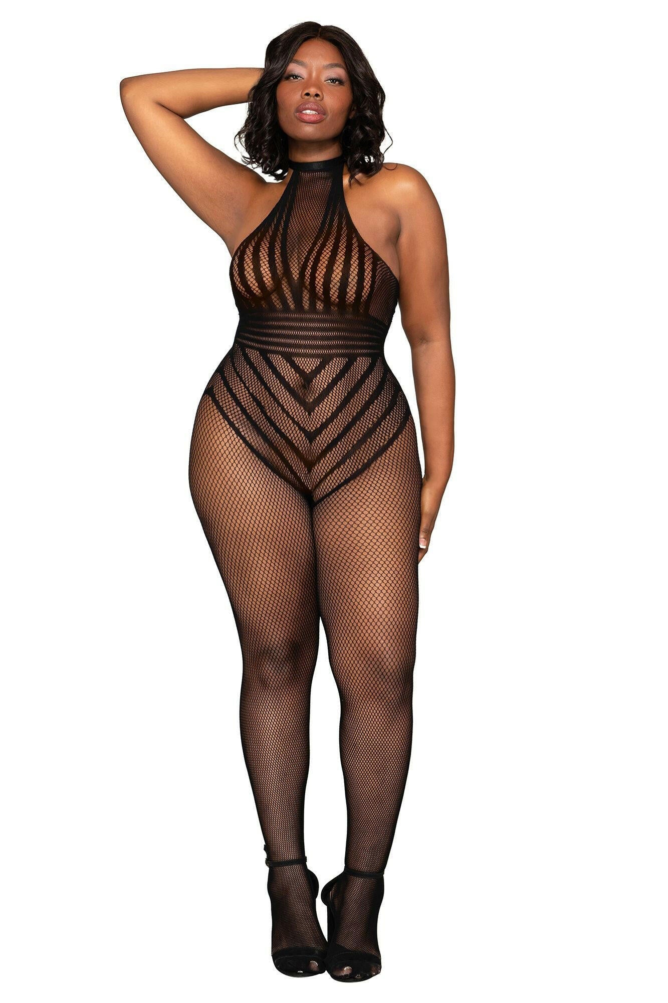 Bodystocking - Queen Size - Black - TemptationsDreamgirlTemptationsDG-0402XBLKQ