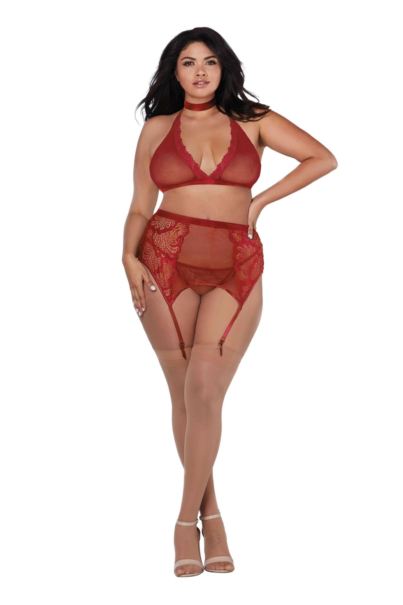 Bra, Garterbelt, & G-String - Queen - Garnet - TemptationsSale SpecialsTemptationsDG-11776GARQ