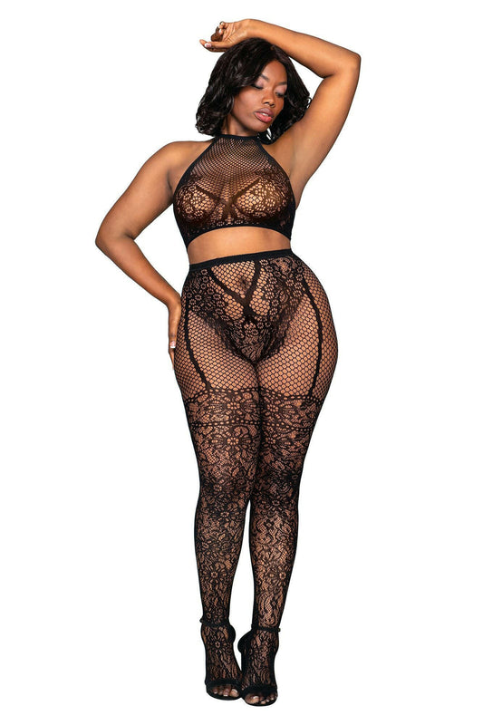 Bralette and Pantyhose - Queen Size - Black - TemptationsDreamgirlTemptationsDG-0391XBLKQ