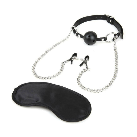 Breathable Ball Gag With Nipple Clamp Chain - TemptationsSaleTemptationsEL-LF1807