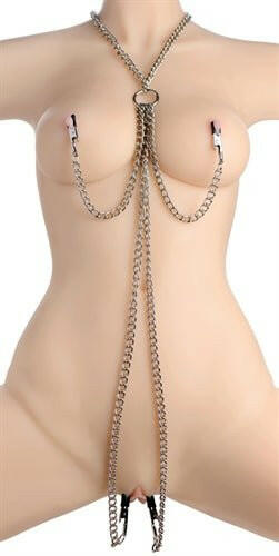 Chained Collar With Nipple and Clit Clamps - Silver - TemptationsXR Brands Master SeriesTemptationsMS-AD771