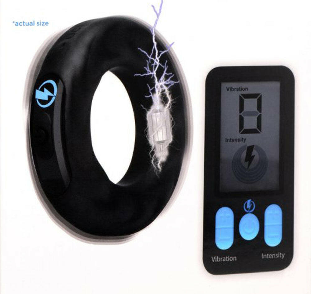 E-Stim and Vibrating Silicone Cock Ring 45mm With Remote Control - Black - TemptationsXR Brands Zeus ElectrosexTemptationsZE-AG932