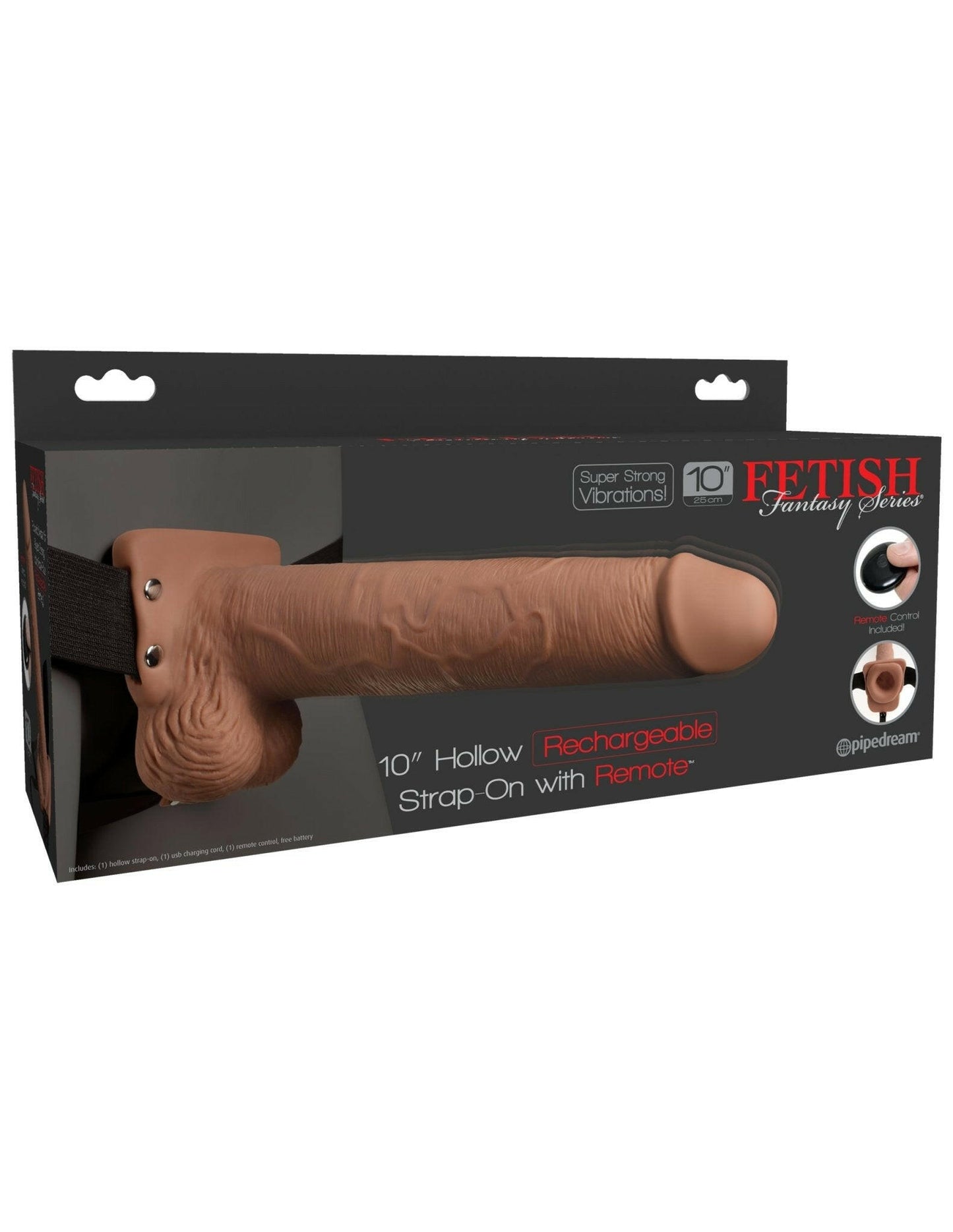 Fetish Fantasy Series 10" Hollow Rechargeable Strap-on With Remote - Tan - TemptationsPipedreamTemptationsPD3396-22