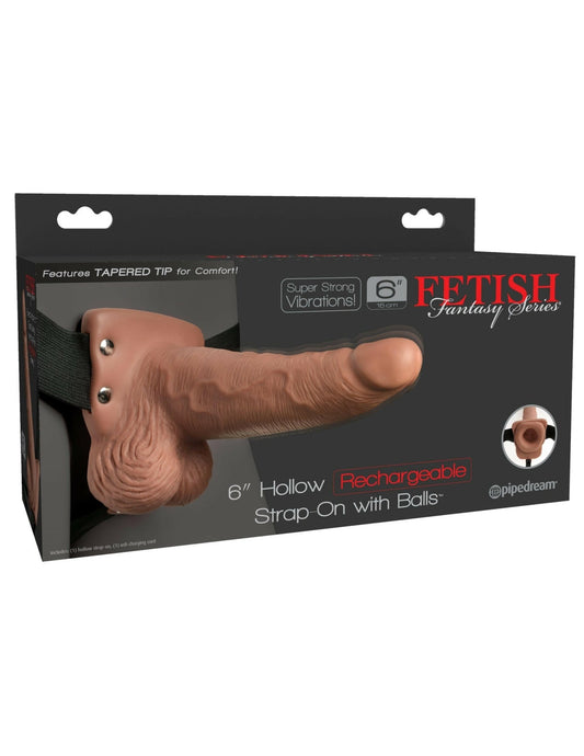 Fetish Fantasy Series 6" Hollow Rechargeable Strap-on With Balls - Tan - TemptationsPipedreamTemptationsPD3395-22