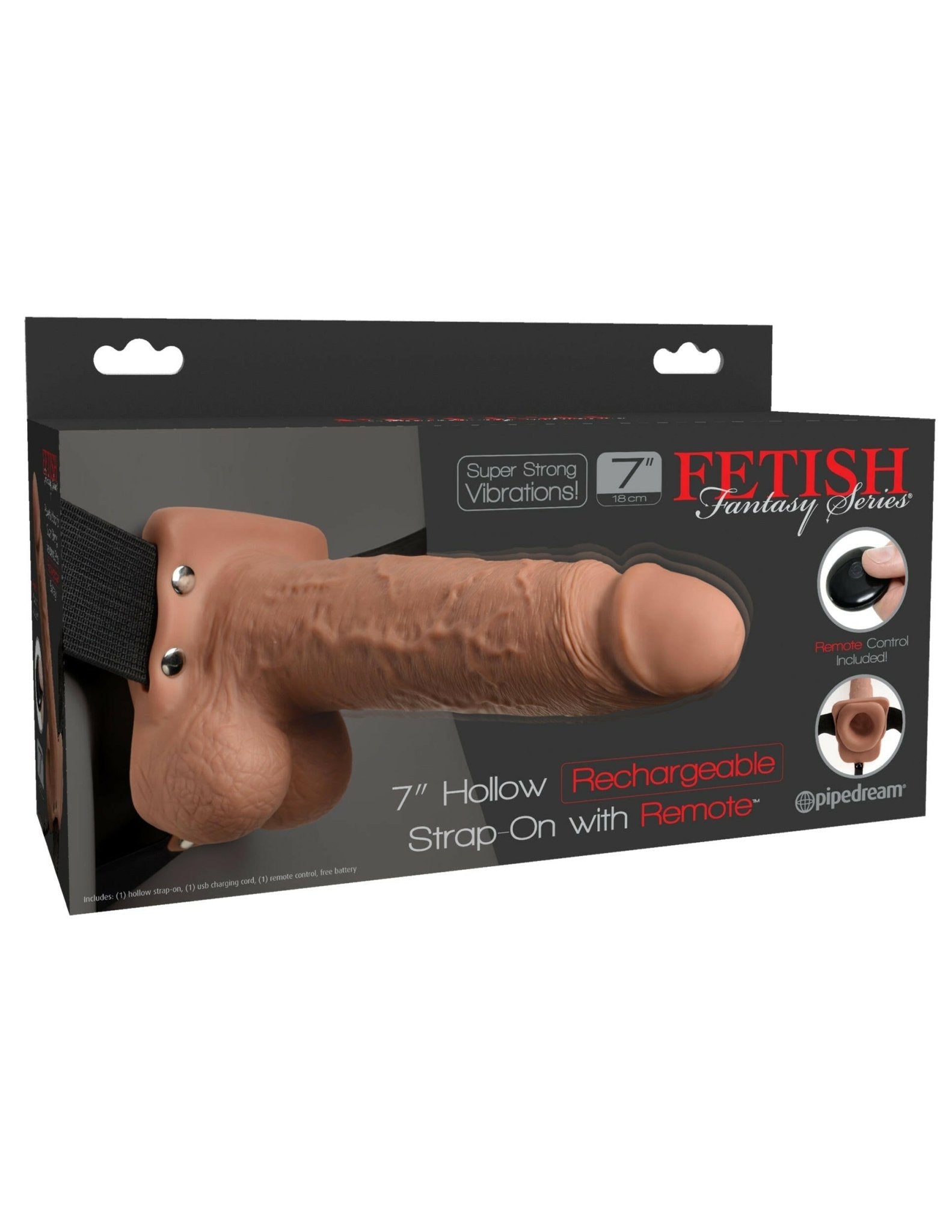 Fetish Fantasy Series 7" Hollow Rechargeable Strap-on With Remote - Tan - TemptationsPipedreamTemptationsPD3391-22