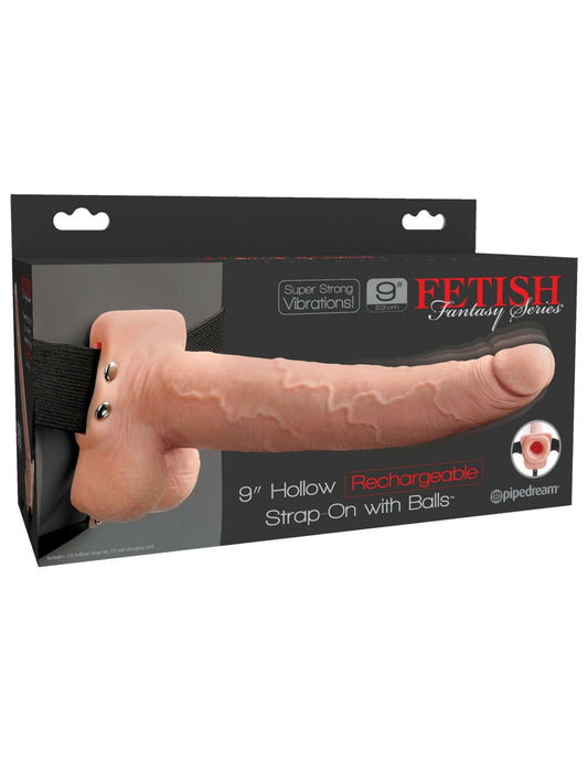 Fetish Fantasy Series 9" Hollow Rechargeable Strap-on With Balls - Flesh - TemptationsPipedreamTemptationsPD3392-21