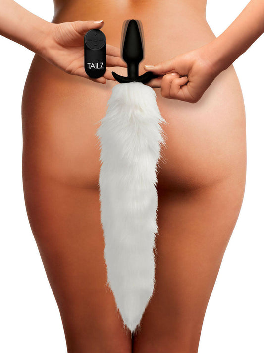 Vibrating White Fox Tail Slender Anal Plug TZ-AG246