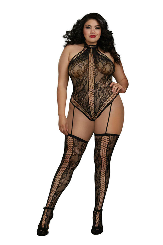 Teddy Bodystocking - Queen Size - Black DG-0329XBLKQ